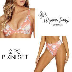 NWT Dippin' Daisy's Coral Tulip / Polka Dot 2 Pc. Reversible Bikini Set …